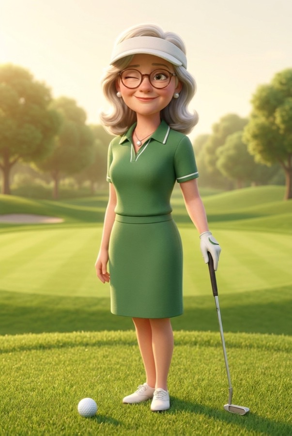 Dame Felicity Greenshire, Club Ambassador, on the course with a putter