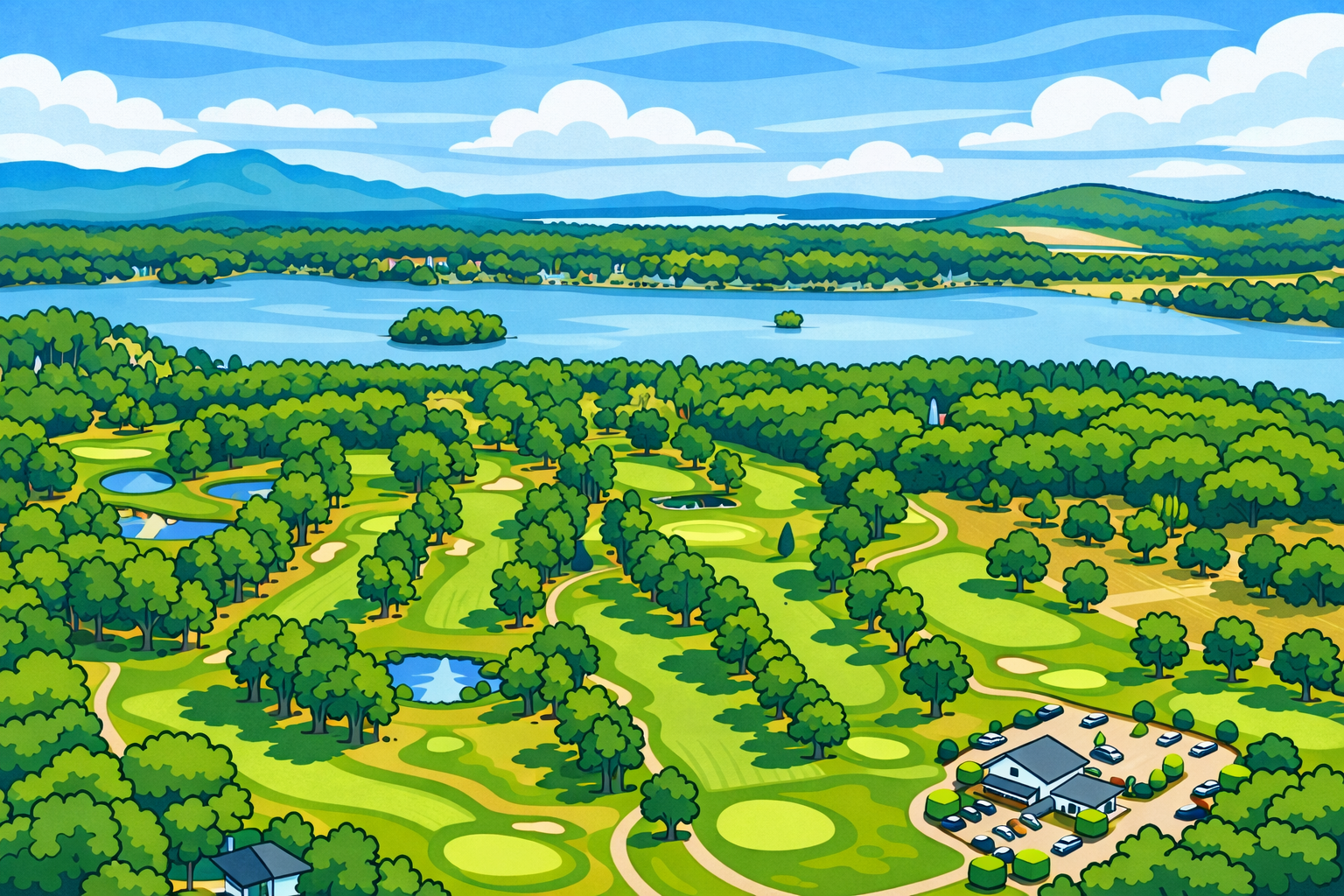 Aerial view of a Lakes Region golf course